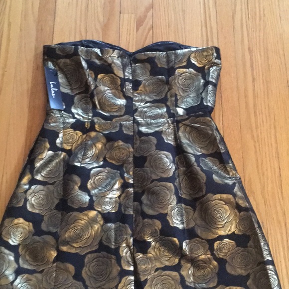 Lulus Black and Gold Jacquard Strapless Dress - Picture 5 of 8